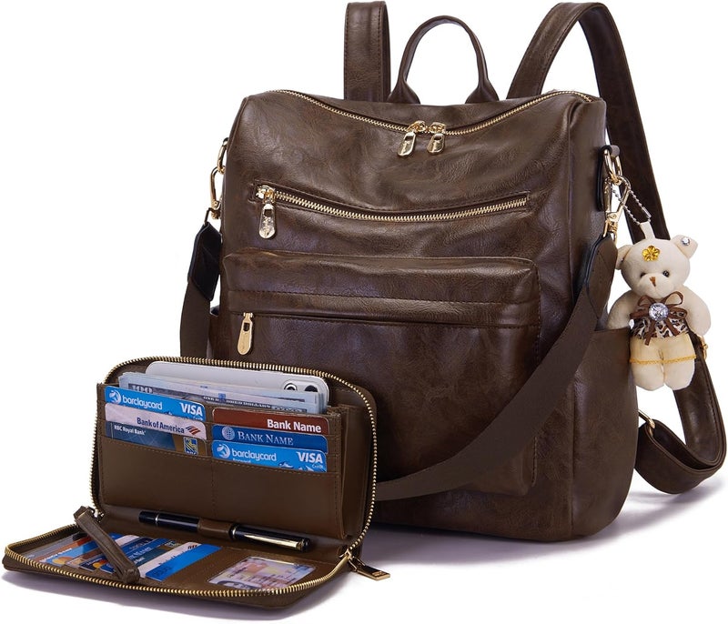Soperwillton Women Backpack Purse Multipurpose Design Handbags Shoulder Bag PU Leather Travel bag Backpack Set 2pcs - Image 1